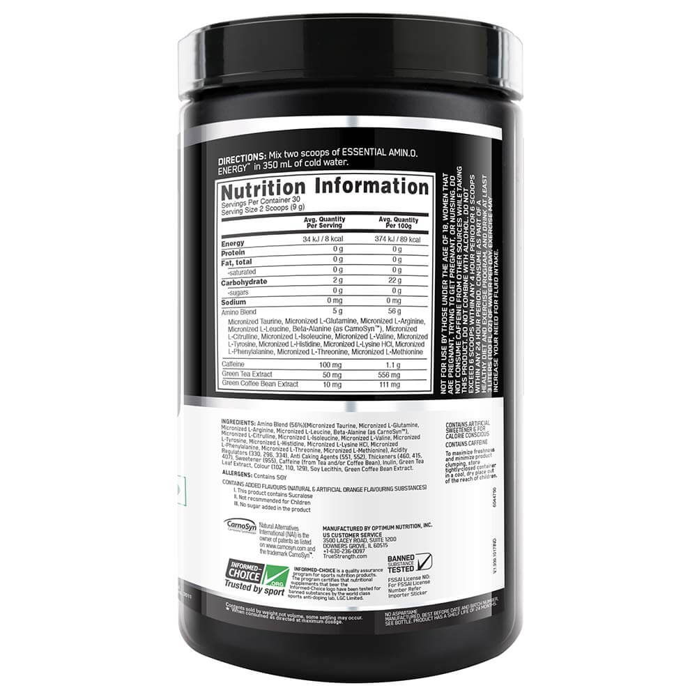 ON (Optimum Nutrition) Essential Amino Energy, 270 g (0.6 lb), 30 Servings, Orange